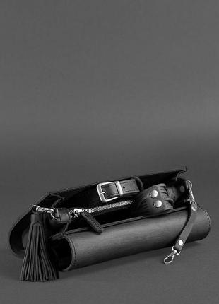 Жіноча маленька шкіряна сумка клітч через плече або на пояс з натуральної шкіри чорна5 фото