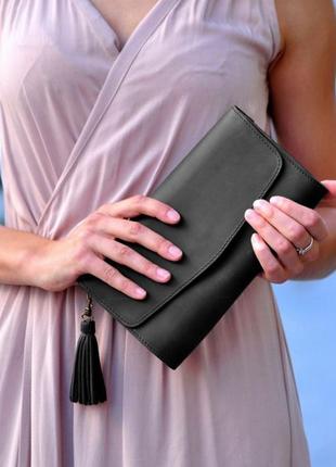 Жіноча маленька шкіряна сумка клітч через плече або на пояс з натуральної шкіри чорна6 фото