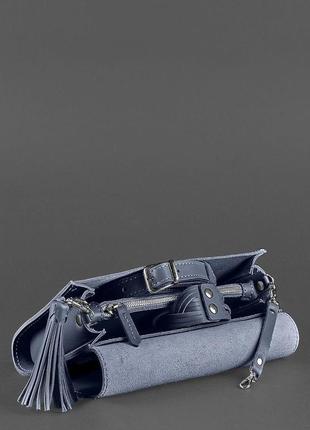 Кожаная сумка-трансформер на пояс женская поясная сумка бананка слинг из натуральной кожи темно-синяя4 фото