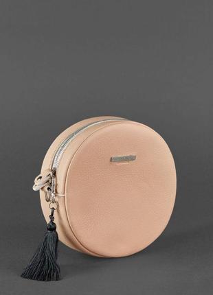 Жіноча шкіряна кругла сумка через плече крос-боді з натуральної шкіри світло-біжева4 фото