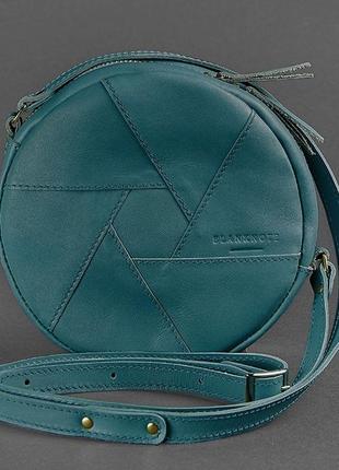 Женская кожаная круглая сумка через плечо кросс-боди из натуральной кожи зеленая