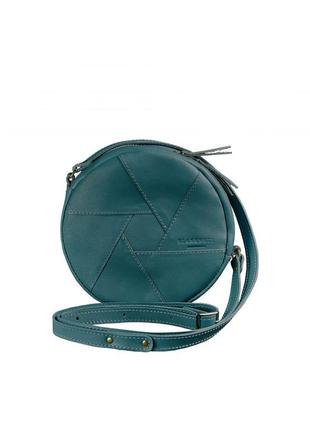 Женская кожаная круглая сумка через плечо кросс-боди из натуральной кожи зеленая8 фото