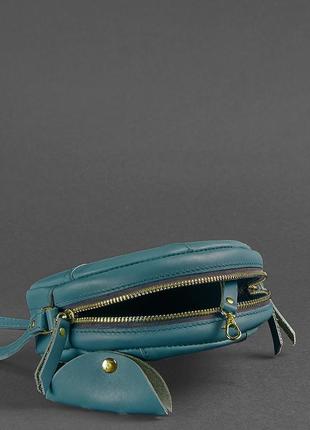 Женская кожаная круглая сумка через плечо кросс-боди из натуральной кожи зеленая4 фото