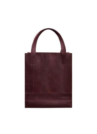 Кожана жіноча сумка шоппер, шопер з натуральної шкіри бордова10 фото