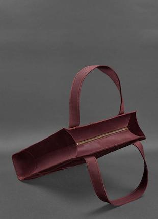 Кожана жіноча сумка шоппер, шопер з натуральної шкіри бордова4 фото