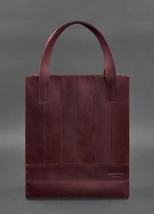 Кожана жіноча сумка шоппер, шопер з натуральної шкіри бордова