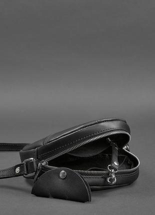 Женская кожаная круглая сумка через плечо кросс-боди из натуральной кожи черная4 фото