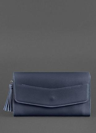 Женская маленькая кожаная сумка клатч через плечо или на пояс из натуральной кожи темно-синяя5 фото