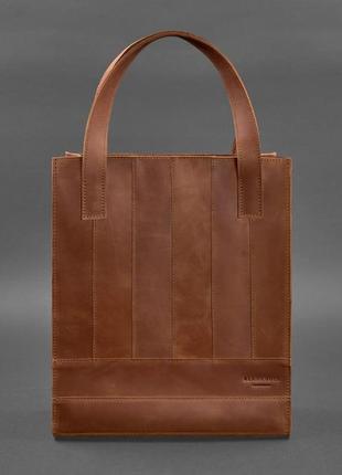 Кожана жіноча сумка шоппер, шопер з натуральної шкіри світло-коричнева
