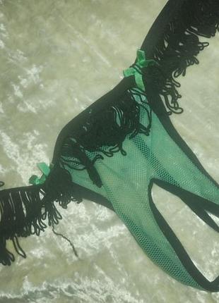 Оригинальные трусики стринги из сетки с бахромой с открытым доступом