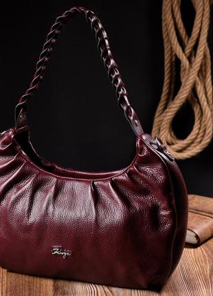 Красивая женская сумка багет karya 20839 кожаная бордовый9 фото