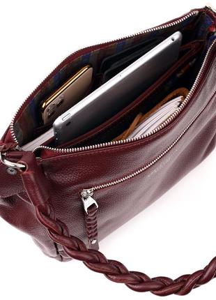 Стильная женская сумка karya 20869 кожаная бордовый7 фото