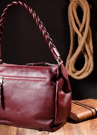 Стильная женская сумка karya 20869 кожаная бордовый10 фото