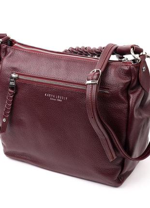 Стильная женская сумка karya 20869 кожаная бордовый2 фото