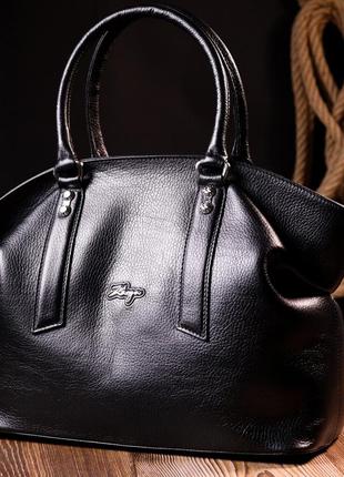 Містка жіноча сумка karya 20881 шкіряна чорний10 фото