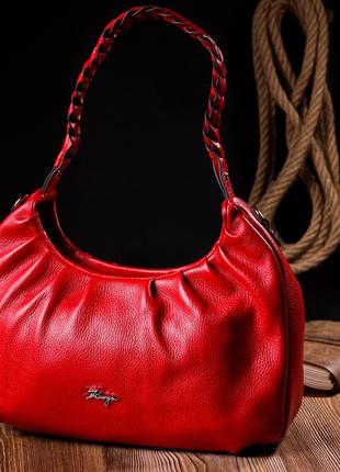 Яркая женская сумка багет karya 20837 кожаная красный9 фото
