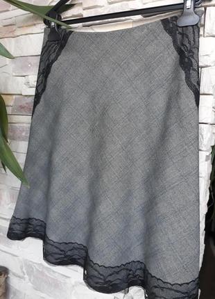 Модная юбка клетка шерстяная с кружевом4 фото