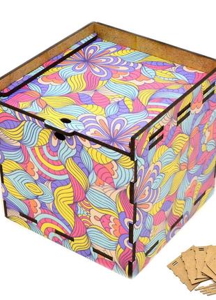 Дерев'яна коробка (в розібраному виді) кольорова подарункова коробочка 10х10 см для подарунки лдвп абстракція2 фото