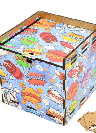 Дерев'яна коробка (в розібраному виді) кольорова подарункова коробочка 10х10 см для подарунки лдвп комікси2 фото