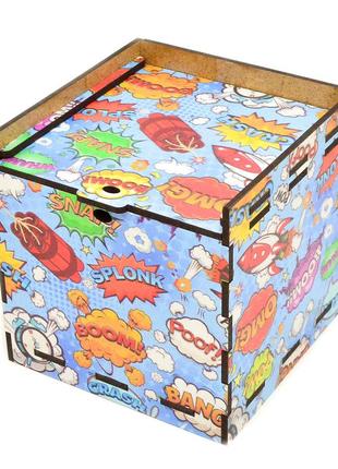 Дерев'яна коробка (в розібраному виді) кольорова подарункова коробочка 10х10 см для подарунки лдвп комікси3 фото