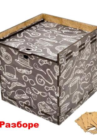 Деревянная коробка (в разобранном виде) цветная подарочная коробочка 10х10 см для подарка лдвп мужская черная