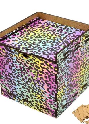 Дерев'яна коробка (в розібраному виді) кольорова подарункова коробочка 10х10 см для подарунки лдвп леопард2 фото