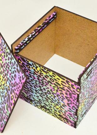 Дерев'яна коробка (в розібраному виді) кольорова подарункова коробочка 10х10 см для подарунки лдвп леопард4 фото