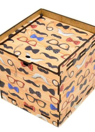 Кольорова подарункова дерев'яна коробка 10х10 см men's style привітальна коробочка для подарунок лдвп