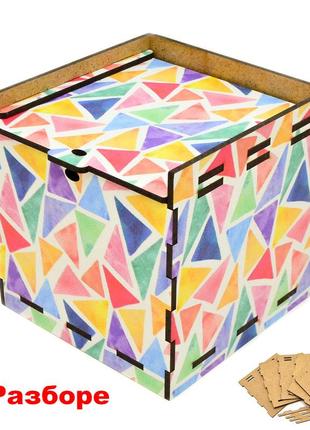 Деревянная коробка (в разобранном виде) цветная подарочная коробочка 10х10 см для подарка лдвп треугольники