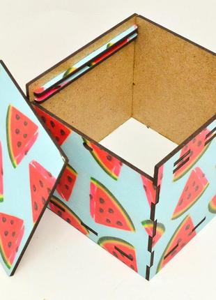 Дерев'яна коробка (в розібраному виді) кольорова подарункова коробочка 10х10 см для подарунки лдвп кавун4 фото