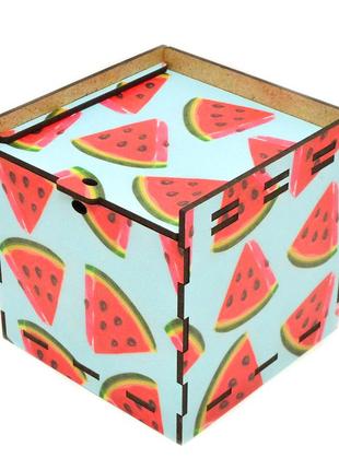 Дерев'яна коробка (в розібраному виді) кольорова подарункова коробочка 10х10 см для подарунки лдвп кавун3 фото