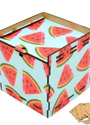 Дерев'яна коробка (в розібраному виді) кольорова подарункова коробочка 10х10 см для подарунки лдвп кавун2 фото