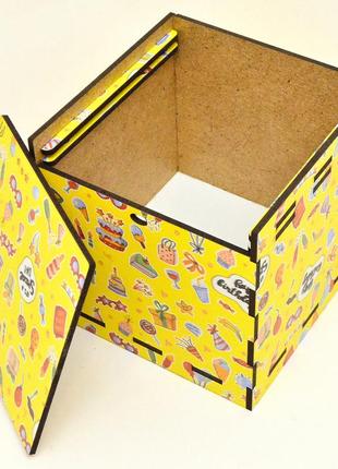 Кольорова подарункова дерев'яна коробка 10х10 см жовтий мікс привітальна коробочка для подарунок лдвп3 фото