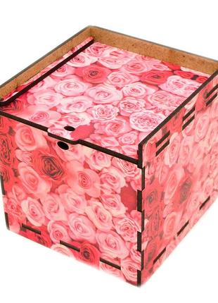 Кольорова подарункова дерев'яна коробка 10х10 см троянди привітальна коробочка для подарунок лдвп
