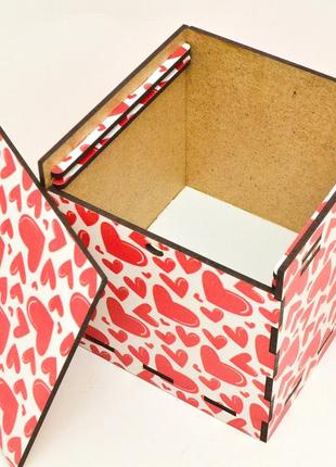 Дерев'яна коробка (в розібраному виді) кольорова подарункова коробочка 10х10 см для подарунки лдвп серця4 фото