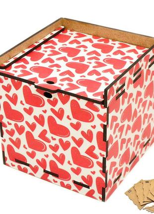 Дерев'яна коробка (в розібраному виді) кольорова подарункова коробочка 10х10 см для подарунки лдвп серця2 фото