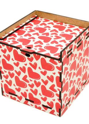 Дерев'яна коробка (в розібраному виді) кольорова подарункова коробочка 10х10 см для подарунки лдвп серця3 фото