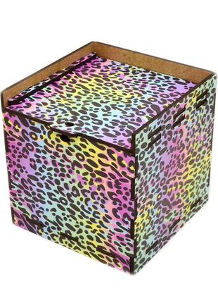 Кольорова подарункова дерев'яна коробка 10х10 см кольоровий леопард привітальна коробочка для подарунок лдвп2 фото