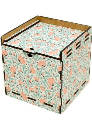 Кольорова подарункова дерев'яна коробка 10х10 см квітковий принт привітальна коробочка для подарунок лдвп2 фото