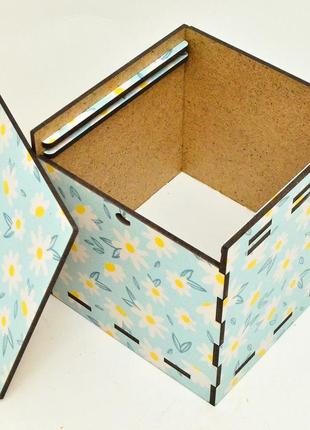 Дерев'яна коробка (в розібраному виді) кольорова подарункова коробочка 10х10 см для подарунки лдвп ромашки4 фото