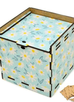 Дерев'яна коробка (в розібраному виді) кольорова подарункова коробочка 10х10 см для подарунки лдвп ромашки2 фото