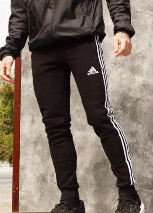 Акция! s-m  мужские утепленные (на флисе) спортивные штаны adidas черные
