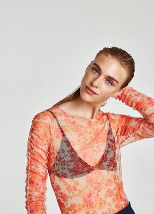 Цветочная блуза сетка m-хl1 фото