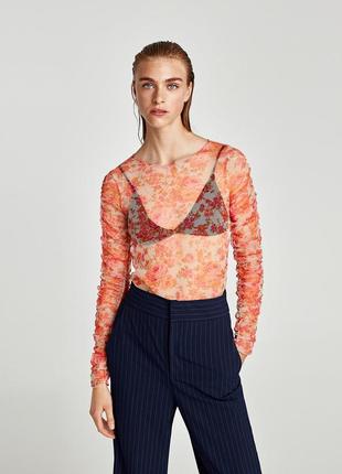 Цветочная блуза сетка m-хl2 фото