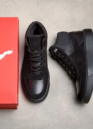Мужские зимние ботинки pm black leather3 фото