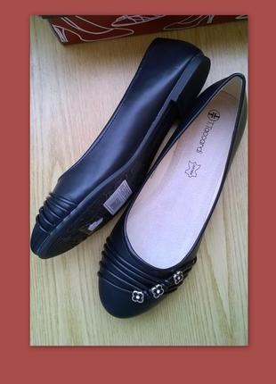 Стильные черные туфли балетки 36, 38 р., кожаная стелька, элегантная классика
