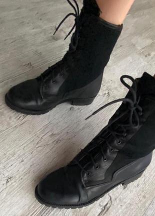 Кожаные ботинки на шнуровке зима