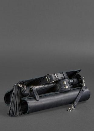 Женская маленькая кожаная сумка клатч через плечо или на пояс из натуральной кожи синяя6 фото