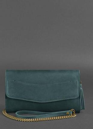 Женская маленькая кожаная сумка клатч через плечо или на пояс из натуральной кожи зеленая3 фото