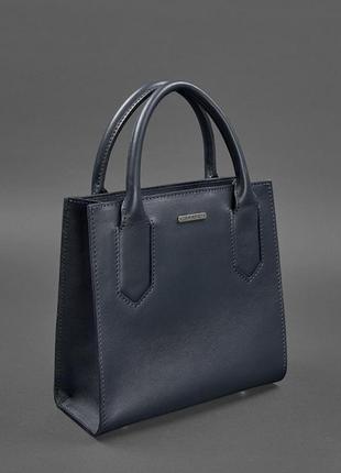 Женская кожаная сумка кросс-боди через плечо из натуральной кожи темно-синяя4 фото